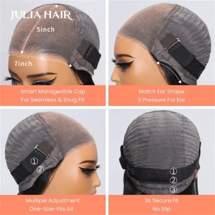 Julia Hair-Perruque Bob droite sans colle Yaki, 7x5, Bye Bye Knots, Gluless BOb Human Hair, Wear and Go Lace Front Wig