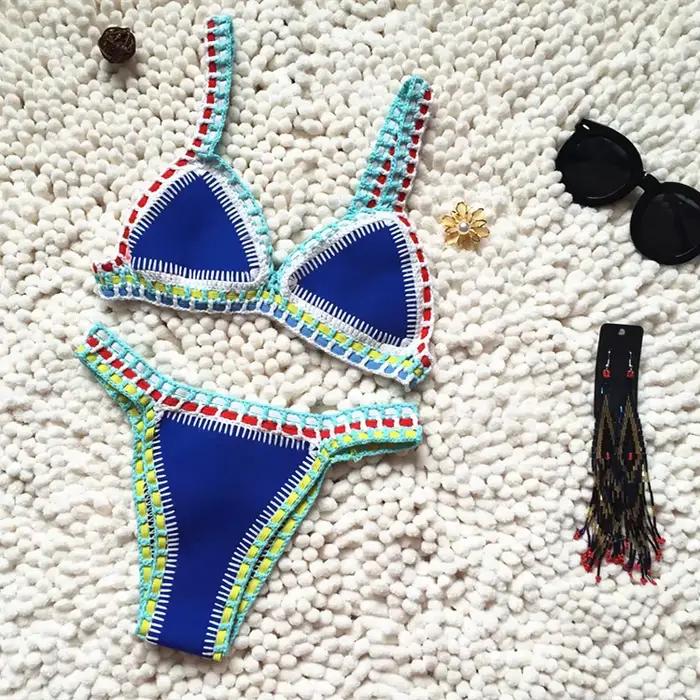 Micro Bikini 2026 pour Femme, Maillot de Bain Fait Main au Crochet, Soutien-Gorge Push-Up, Patchwork, Tenue de Plage, Bikini String