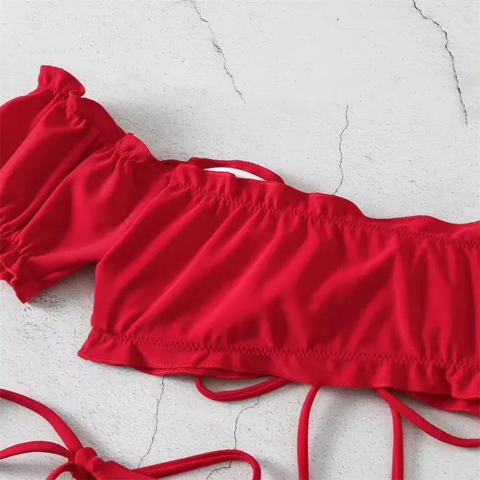 Sexy String Bikini 2024 Rouge Hors Épaule Maillot De Bain