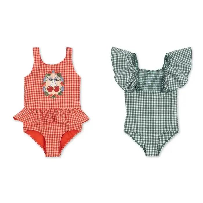 Cherry Grid Deux Pièces Crème Solaire Maillot De Bain Maillots De Bain Pour Enfants pour Filles Bébé Fille Maillots De Bain Bikinis Bebe Natation Maillots De Bain Pour Enfants