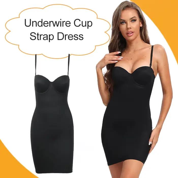 Minceur pleine longueur Shapewear glisse nue droite Tube robe corps Shaper femmes maigre sous les robes à armatures tasse noir