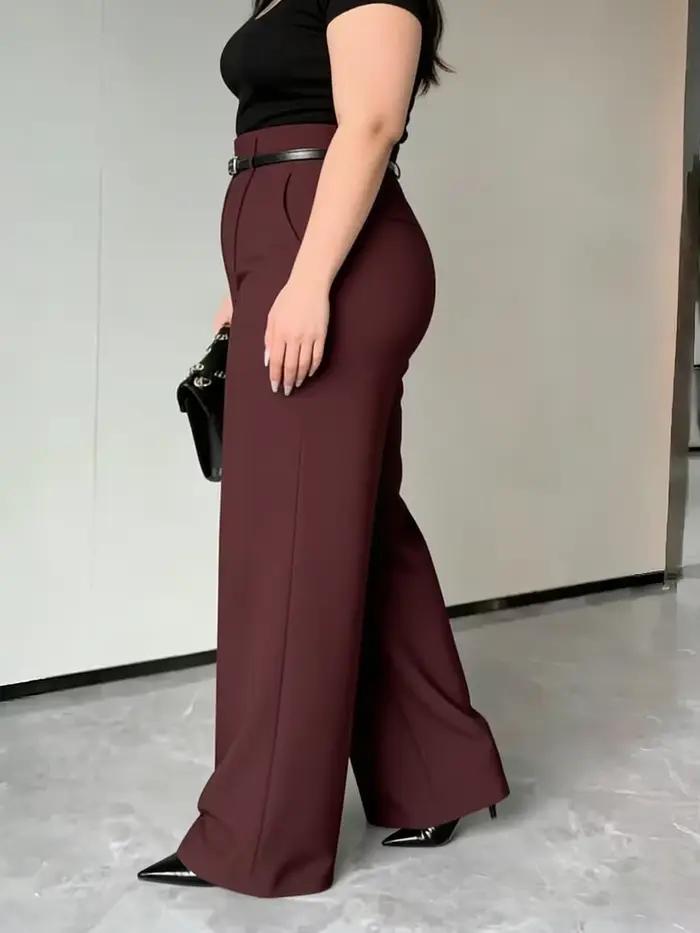Pantalon taille haute pour femme grande taille, avec ceinture, uni, à plis, coupe large, élégant, extensible, pour le bureau, printemps-été