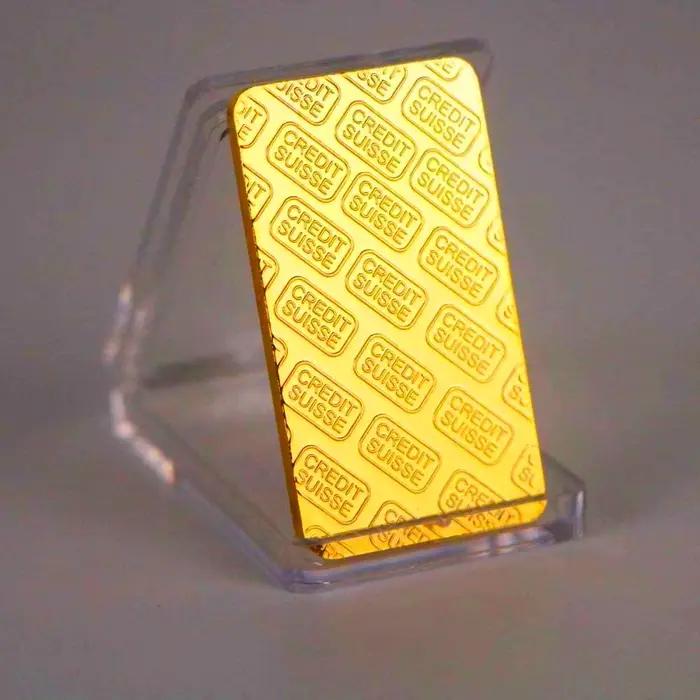 Barre de Lingot de Crédit Suisse Plaqué Or 24ct, Art Moderne, Pièce Commémorative, Renforcement
