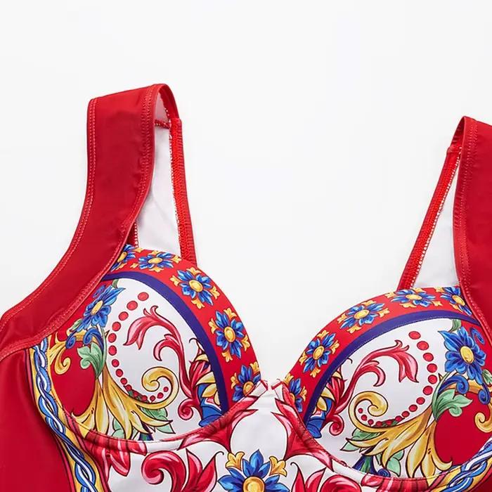 Vintage fronde motif imprimé Bikini ensemble femmes maillots de bain Push Up une pièce maillot