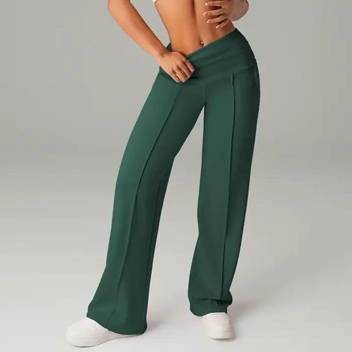 Pantalon large taille haute pour femme, coupe droite décontractée, couleur unie, confortable pour l'été, idéal pour le quotidien et le travail