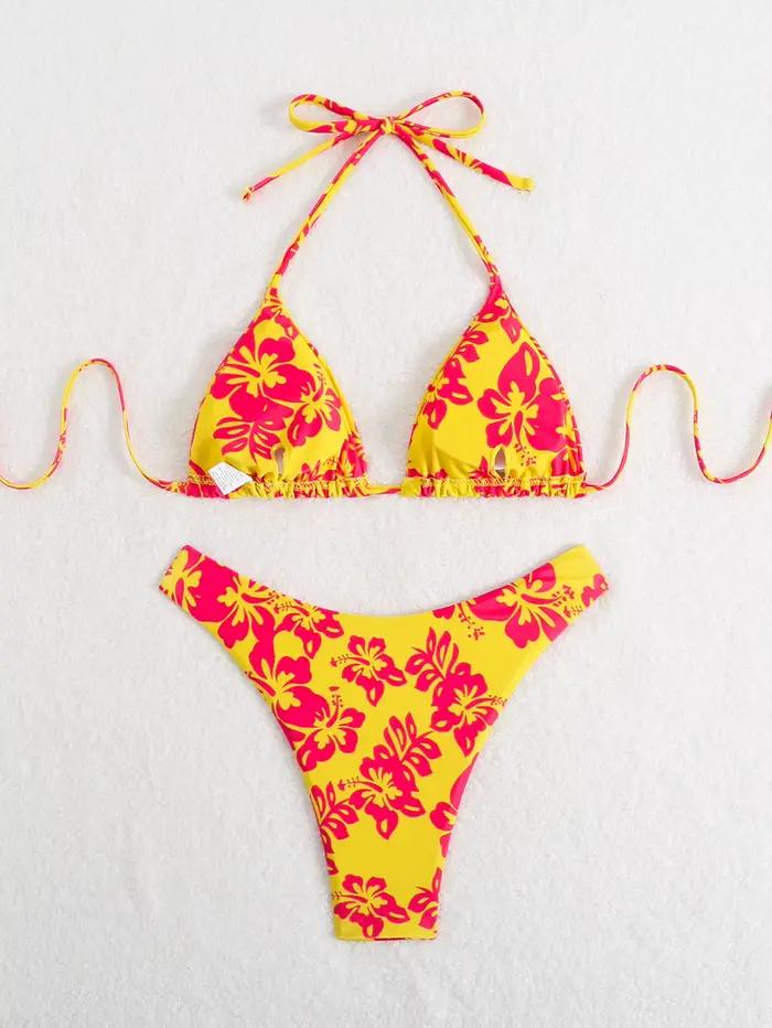 Maillot de bain 2 pièces imprimé floral rétro