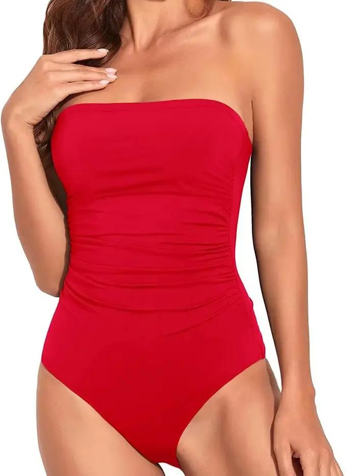 Sexy Bandeau une pièce maillot de bain 2025 femmes noir plissé minceur ventre contrôle maillots