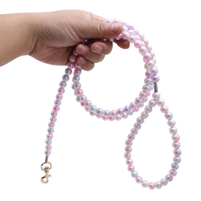 Laisse de luxe pour animaux de compagnie en perles, réglable, pour petits chiens et chats, idéale pour les mariages, les fêtes et les promenades quotidiennes, accessoires pour animaux.