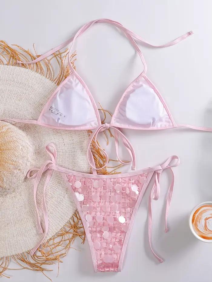 Ensemble bikini sexy rose à sequins 2026 pour femme