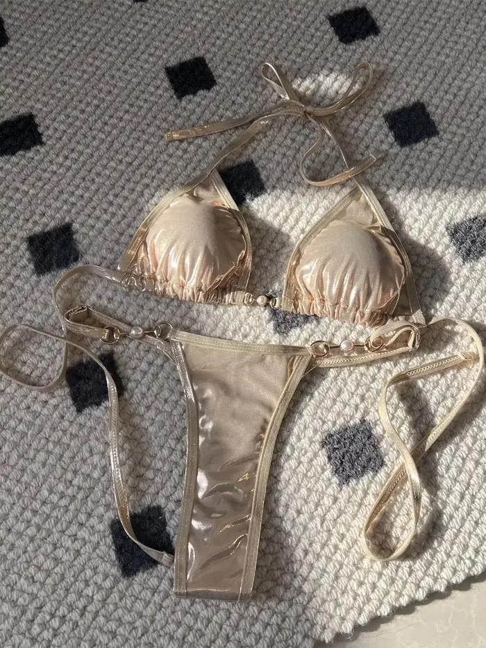 Micro bikini rose brillant 2026 pour femme