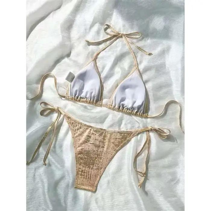 Maillot de bain bikini scintillant à paillettes pour femme