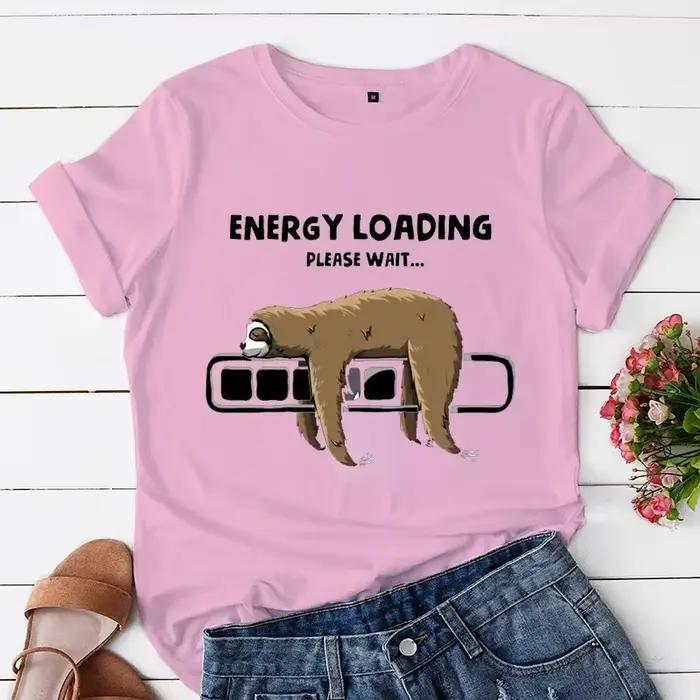 T-shirt surdimensionné pour femme, mode coréenne, chargement d'énergie, paresseux, dessin animé, vêtements graphiques, t-shirts, dames, été