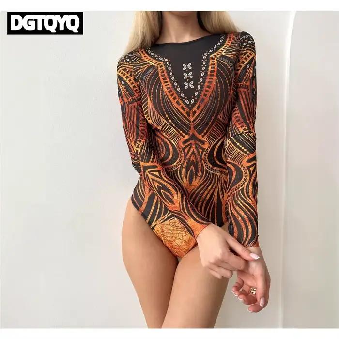 Maillot de bain une pièce sexy à manches longues transparente anti-UV pour femme