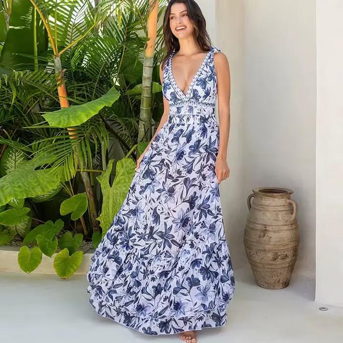 Flaxmaker été nouvelles femmes Sexy hawaïen à lacets col en V à volants maillot de bain et Sarong