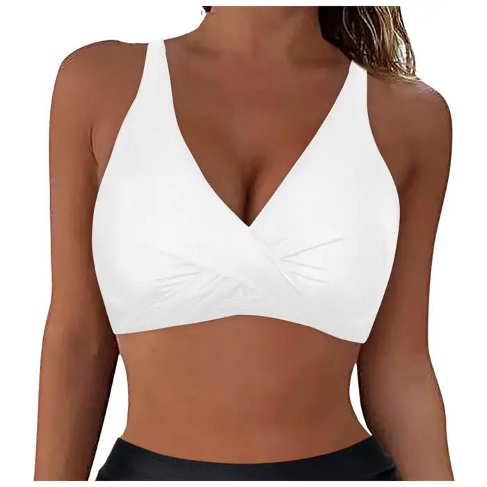 Couverture complète sport haut de bikini maillot de bain pour femme froncé soutien-gorge