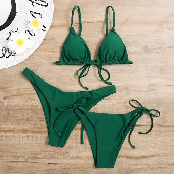 Ensemble bikini 3 pièces sexy pour femme – Maillot de bain triangle bandeau push up en bleu et violet
