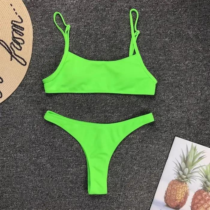 Maillot de bain femme jaune néon vert sexy uni push-up micro bikini 2026 brésilien été plage string biquini