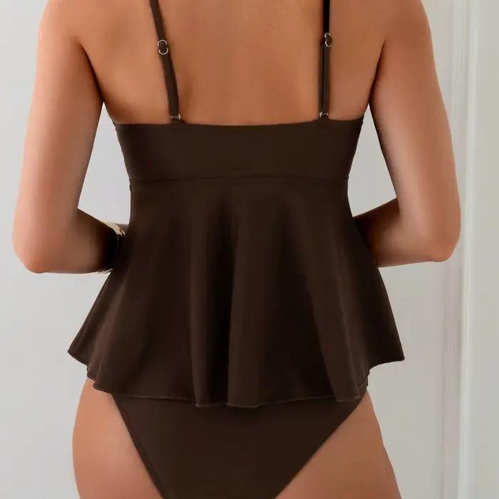 Nouvelle Collection : Maillot de Bain Tankini Deux Pièces Uni à Coque Métallique, Bretelles Réglables, Tendance Mode Féminine