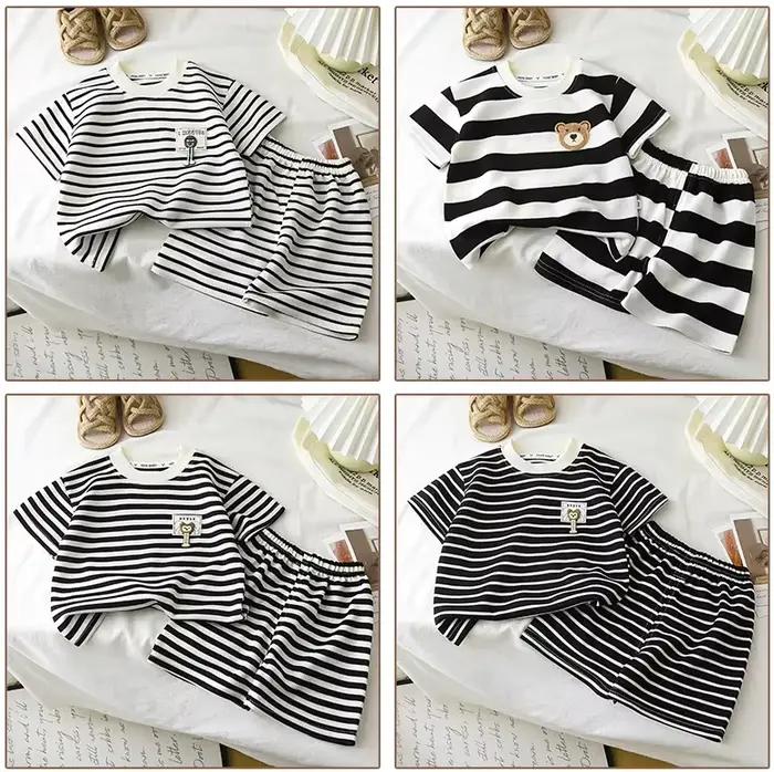 Fille enfant T-shirt bébé vêtements vêtements pour enfants costume pour enfants 2 pièces ensemble nouvel été à manches courtes + Shorts rayé garçon