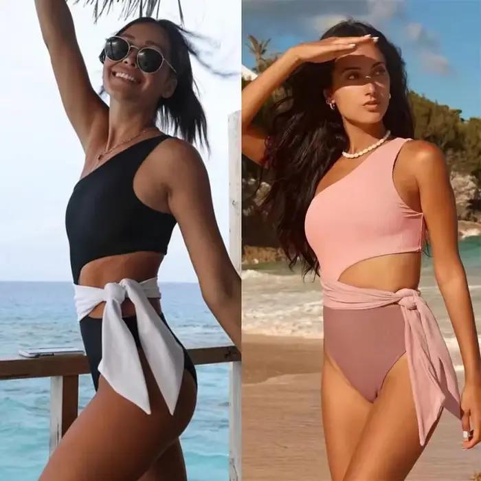 Maillot de bain une pièce asymétrique épaule dénudée