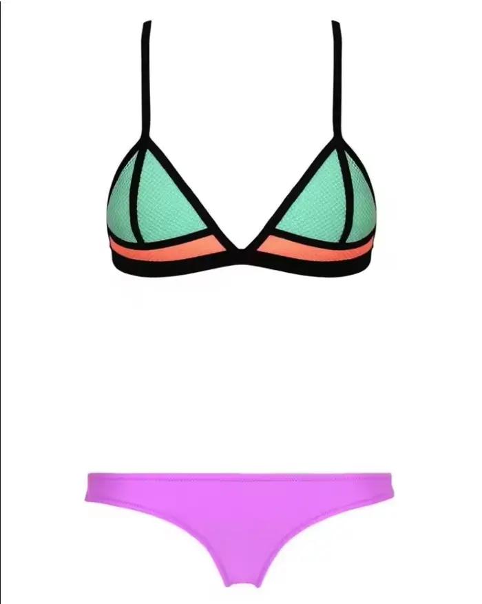 Maillot de bain bikini deux pièces pour femme avec haut triangle et bordure