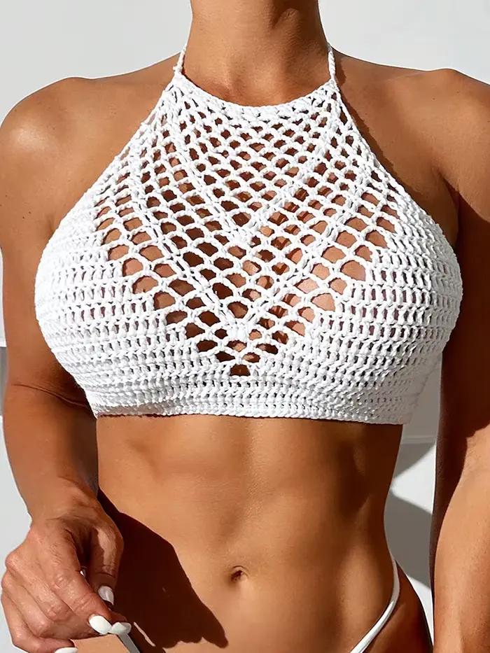 Été Crochet tricoté licou haut de Bikini femme maillot de bain femmes maillots