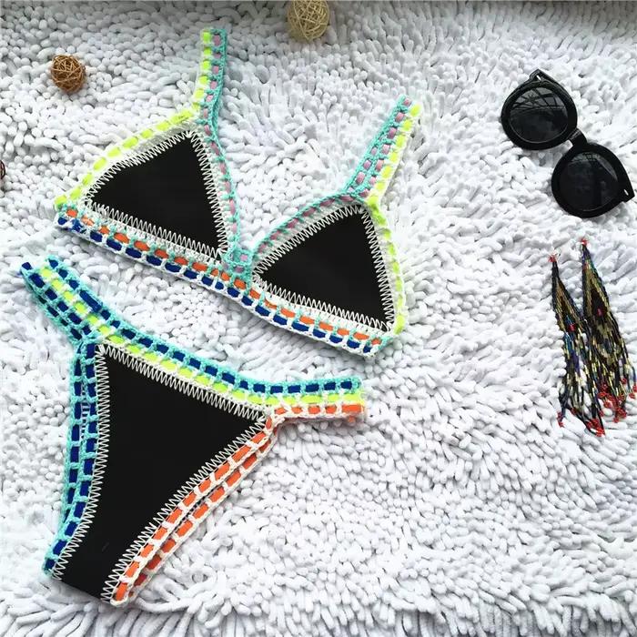 Micro Bikini 2026 pour Femme, Maillot de Bain Fait Main au Crochet, Soutien-Gorge Push-Up, Patchwork, Tenue de Plage, Bikini String
