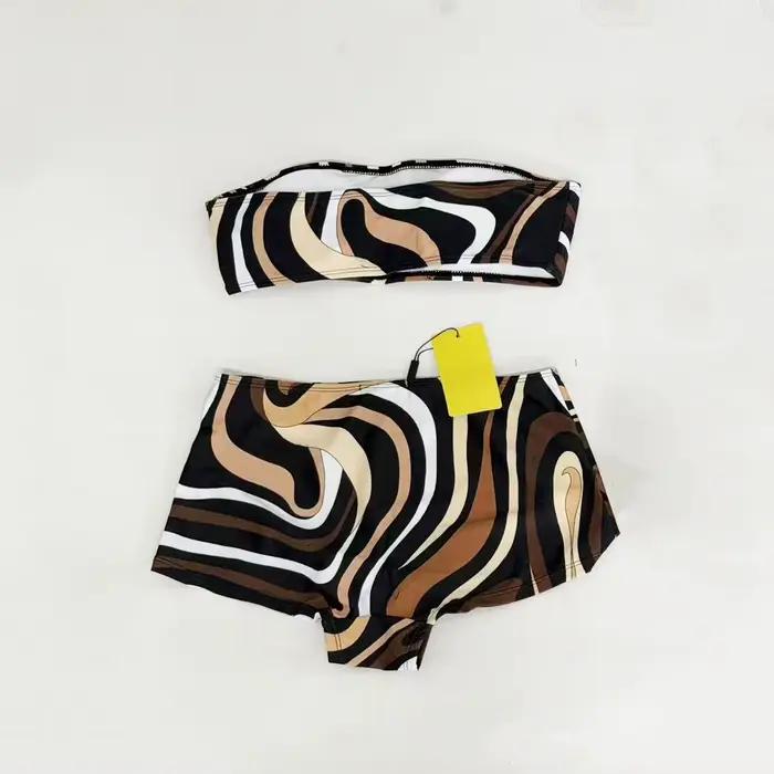 Ensemble de bikini classique pour femmes avec écharpe marron