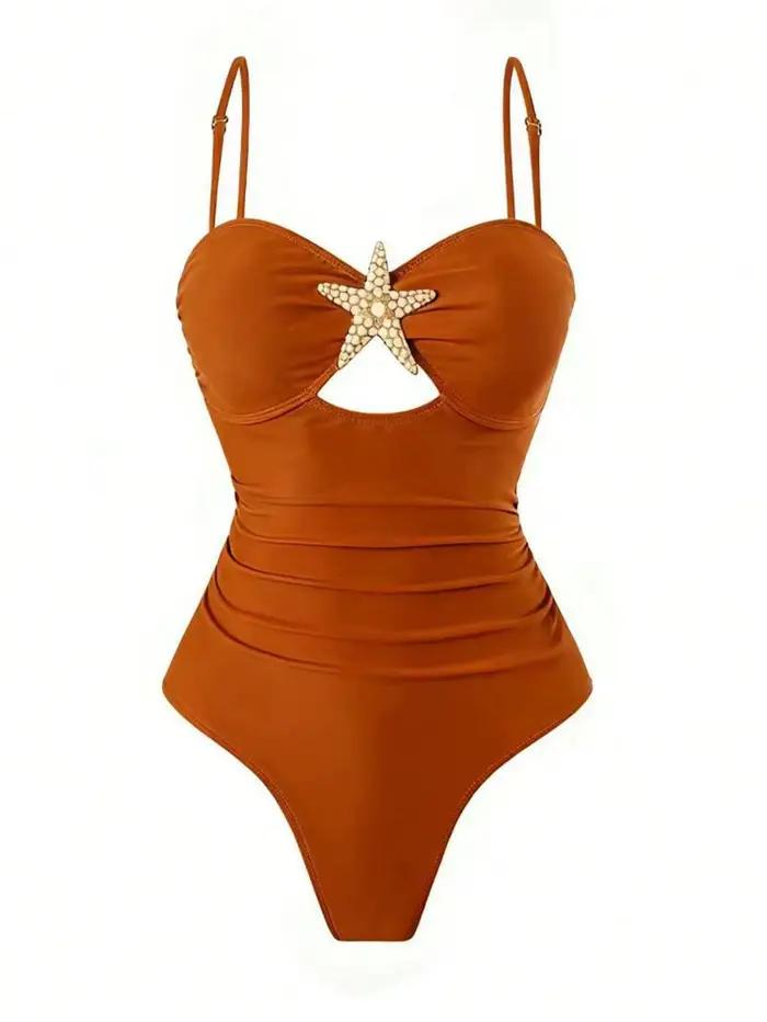 Ensemble de maillots de bain vintage à imprimé floral orange pour femme