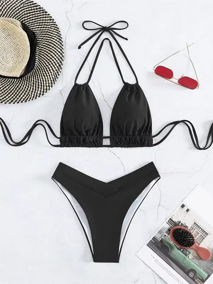 2026 été grande taille plage Bikini noir Sexy licou