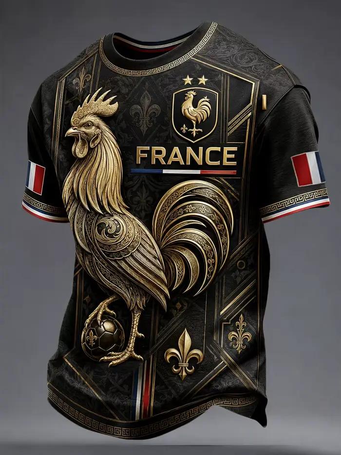 Maillot de football style français pour hommes et femmes, t-shirt à motif imprimé 3D, haut à manches courtes, séchage rapide, respirant, décontracté, pour l'extérieur, vêtements d'été