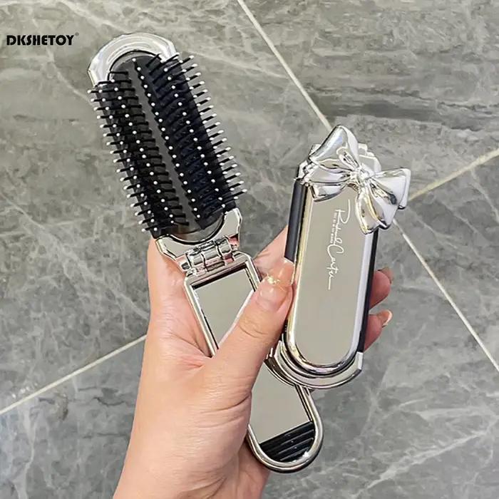 Mini peignes à cheveux pliants avec miroir pour voyage, outils de coiffure, brosse à cheveux de dessin animé, Massage de la tête, brosses antistatiques, miroirs