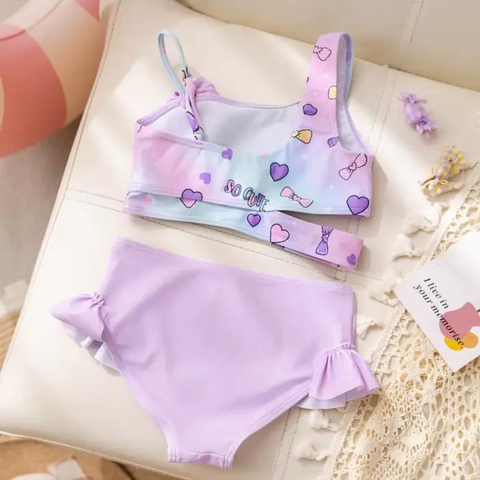 Maillot de bain bikini taille haute à volants pour petites filles 2026