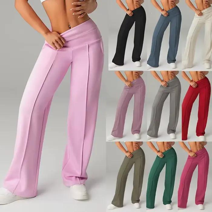 Pantalon large taille haute pour femme, coupe droite décontractée, couleur unie, confortable pour l'été, idéal pour le quotidien et le travail
