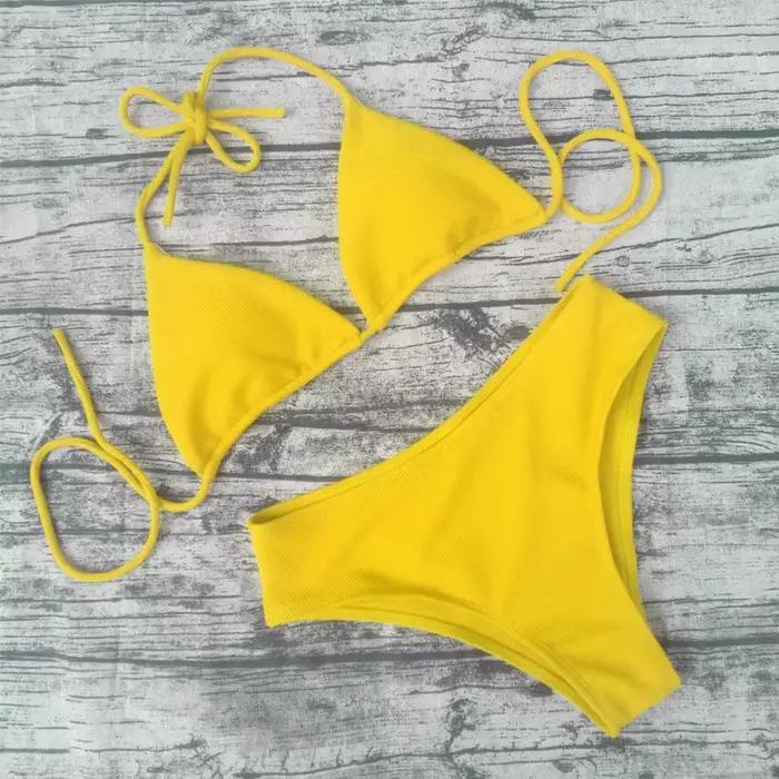 Bikini 2023 Sexy couleur unie maillots de bain femmes Triangle rayure