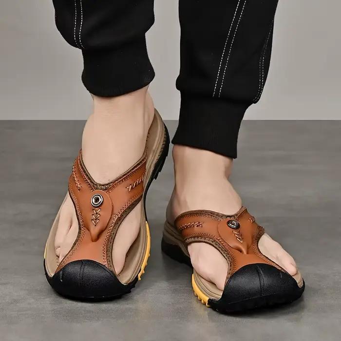 Mayba-Tongs en cuir de vache pour homme, taille 38-46