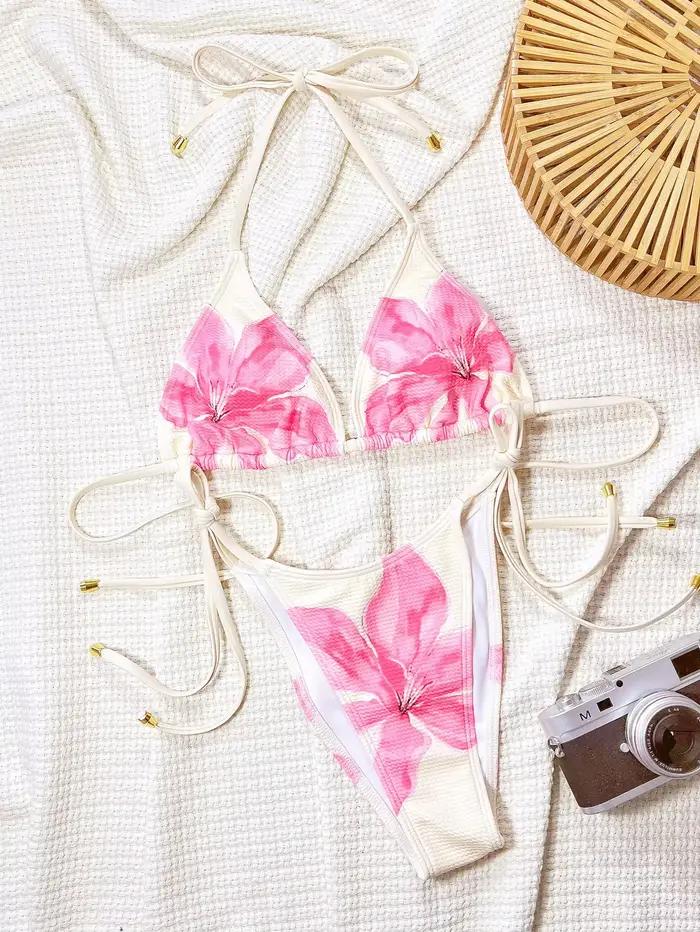 Sexy rose imprimé fleuri Bikini ensemble femmes été Push Up Micro maillot de bain 2025 brésilien plage