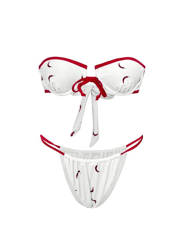 Nouveau Bikini Glamour Blanc et Rouge 2026 avec Nœud Unique