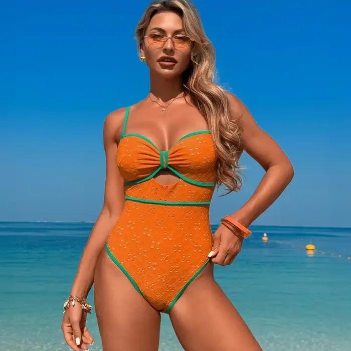 Femmes Monokini maillot de bain une pièce costumes été découpe contraste couleurs