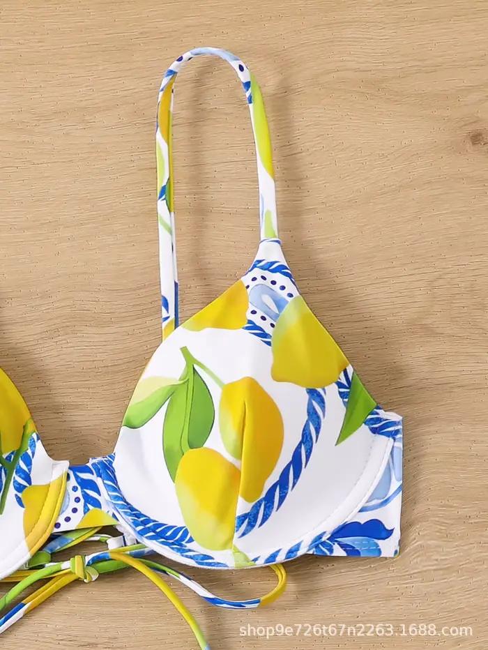 2025 Sexy citron imprimé Bikini ensemble Tropical maillot de bain deux pièces brésilien effronté culotte Triangle haut