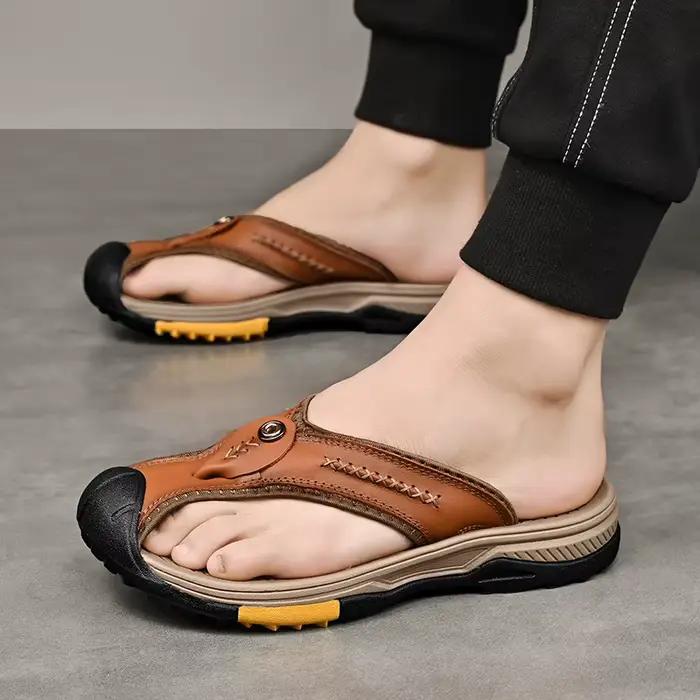 Mayba-Tongs en cuir de vache pour homme, taille 38-46