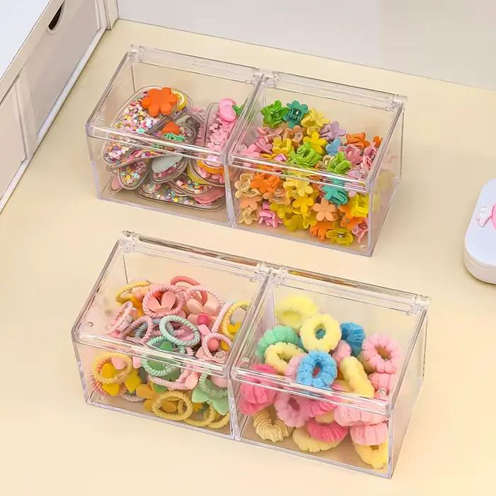 Boîte de rangement pour accessoires de cheveux à deux niveaux, boîte de rangement pour bijoux en acrylique compartimentée avec capacités de rangement multifonctionnelles