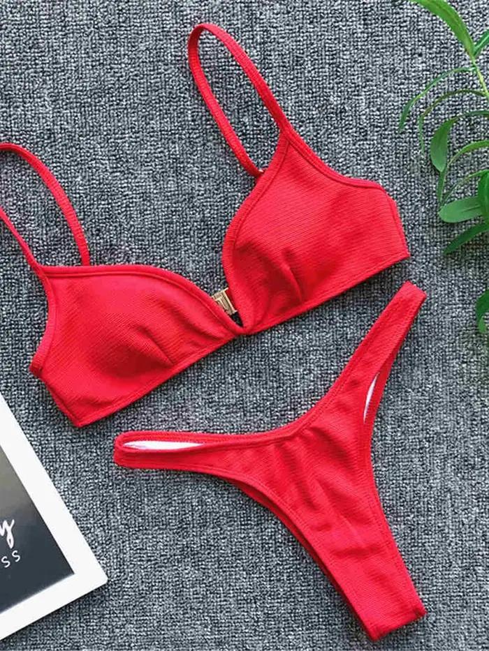 Maillot de bain sexy côtelé brésilien en V pour femme