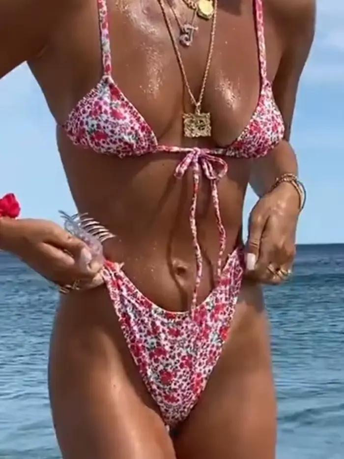 Nouveau imprimé fleuri Bikini 2025 Sexy maillot de bain à bretelles femmes