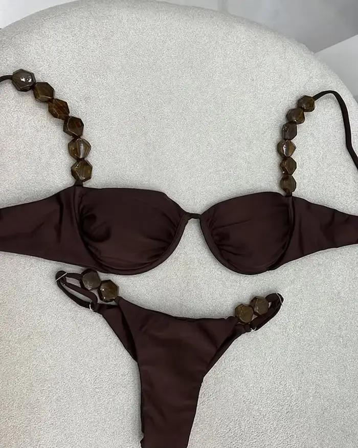 Ensemble de bikini sexy 2026 taille haute imprimé doré pour femme