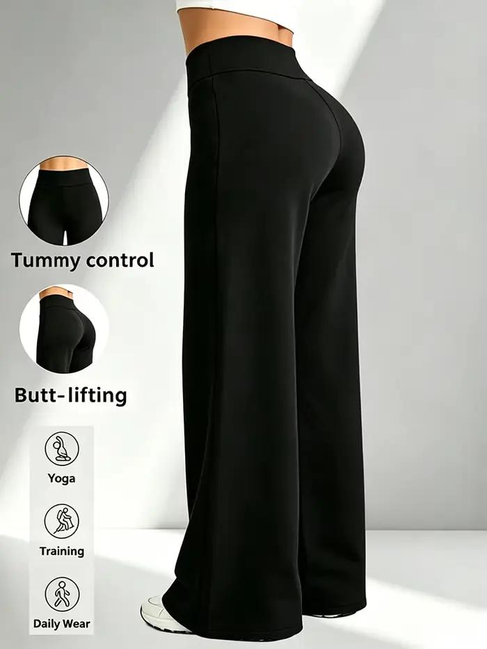 Pantalon de sport taille haute à jambes larges pour femme, pantalon de yoga noir classique, pantalon de jogging à jambe droite, pour le fitness et le quotidien
