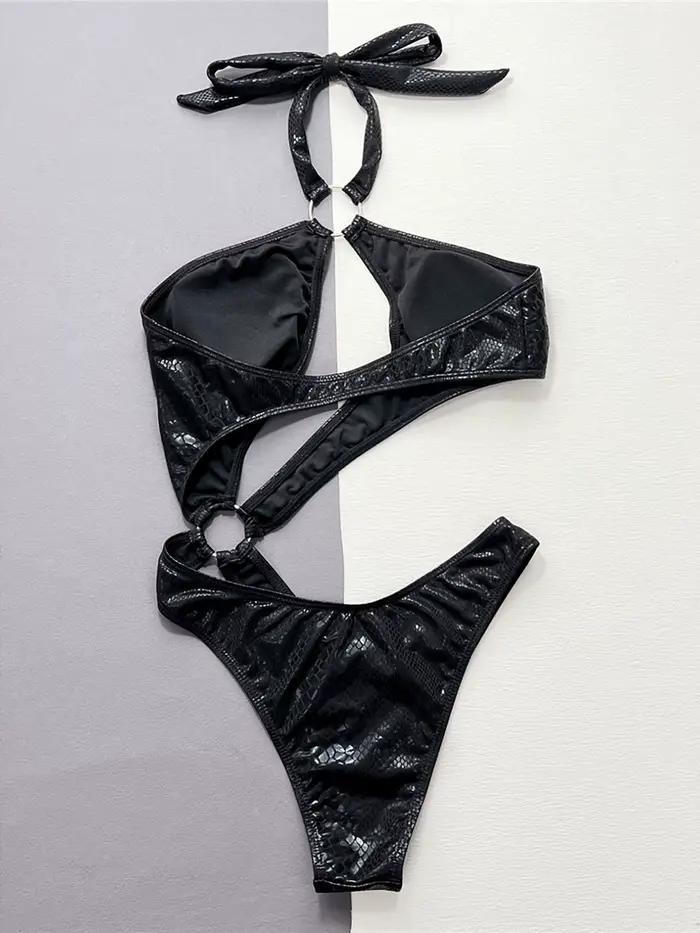 Peau de serpent asymétrique découpé licou une pièce maillot de bain femmes maillots
