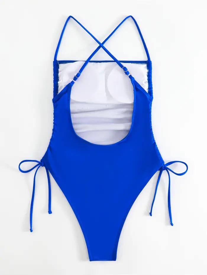 Femmes une pièce maillot de bain bleu Sexy Bikini solide Monokini féminin maillots