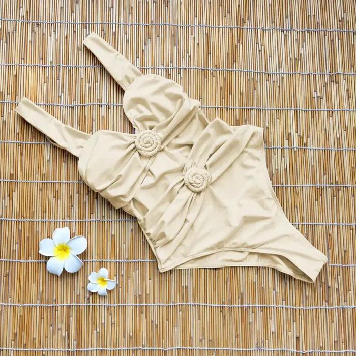 Fleur blanche une pièce maillot de bain 2025 femmes Sexy Bikini Bandeau Biquini Push Up maillots
