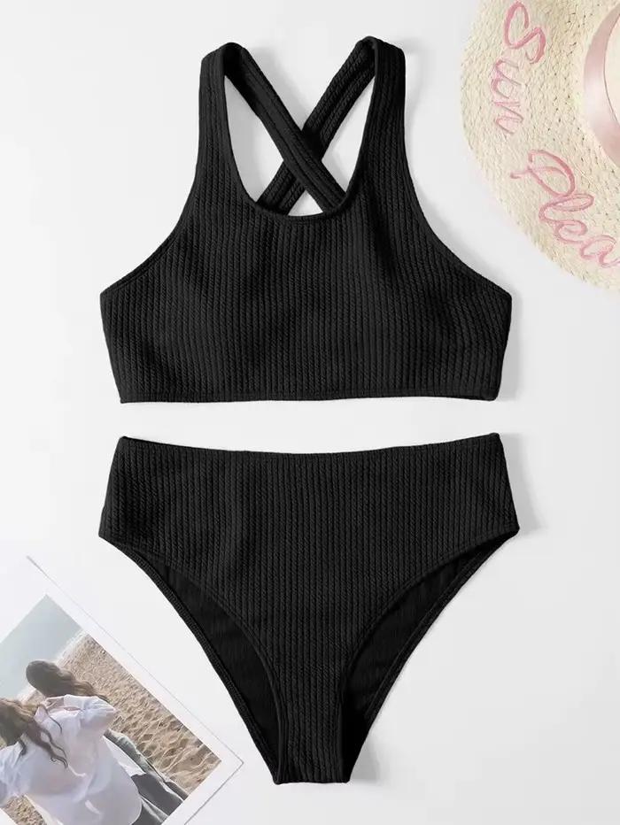 Criss Cross-Maillot de bain noir sexy pour femmes